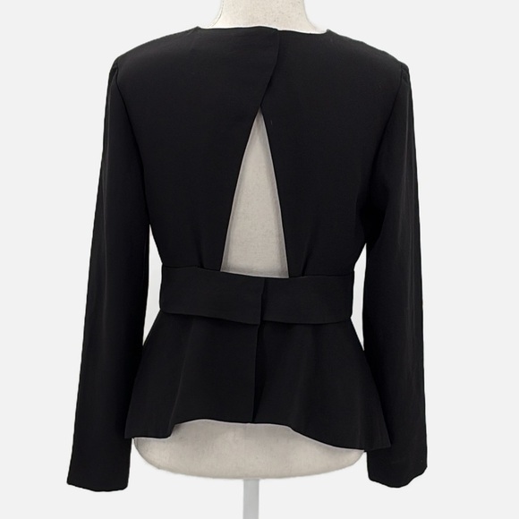 Intermix Nadya Open Back Long Sleeve Peplum Crepe Top in Black - Size Small - Picture 5 of 10